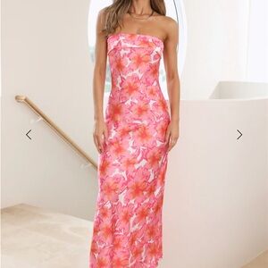 Floral Pink Strapless Dress